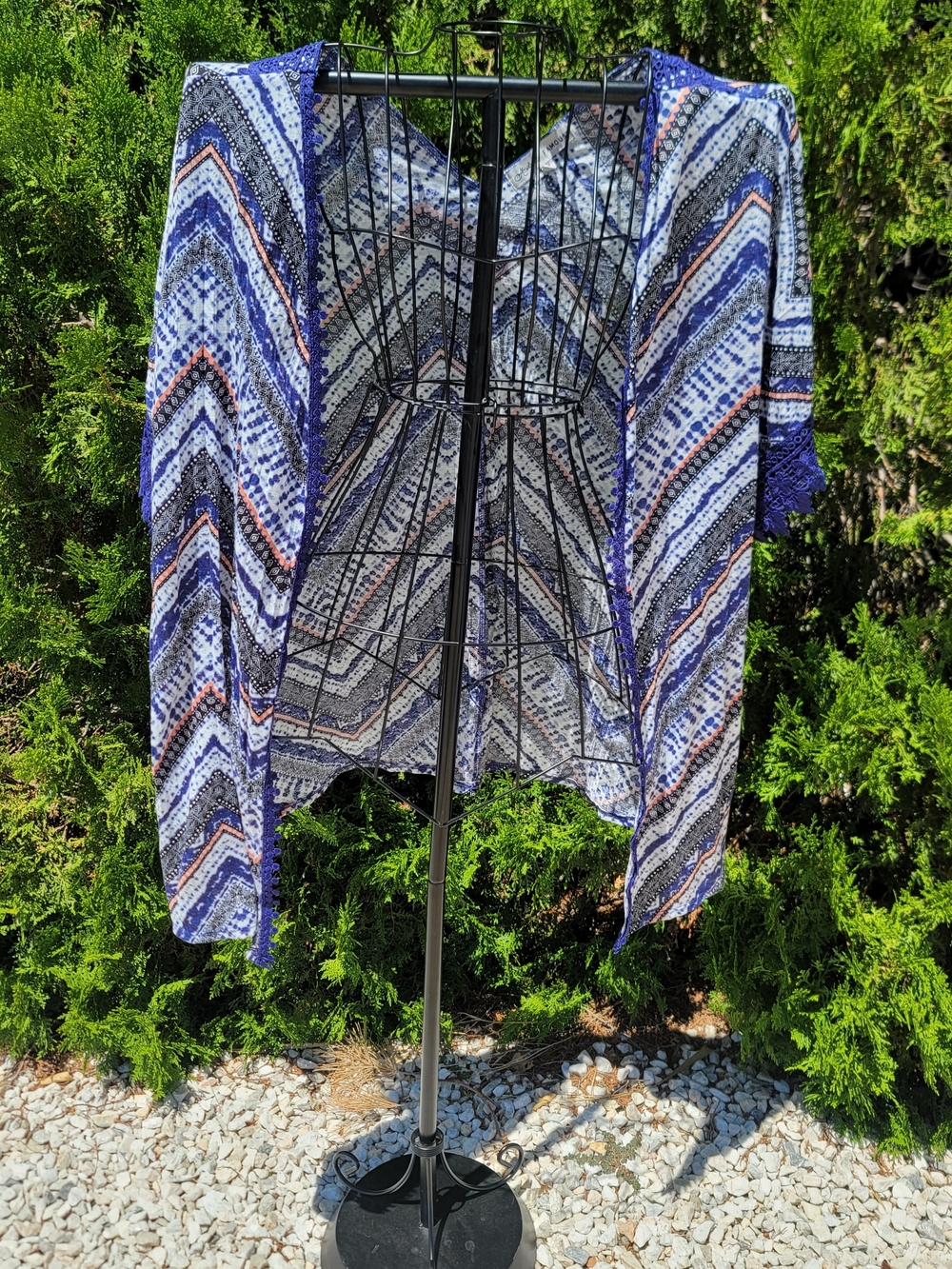 Absolutely Famous Boho Chevron Open Front Cardigan Kimono Trim Women's Size 1X